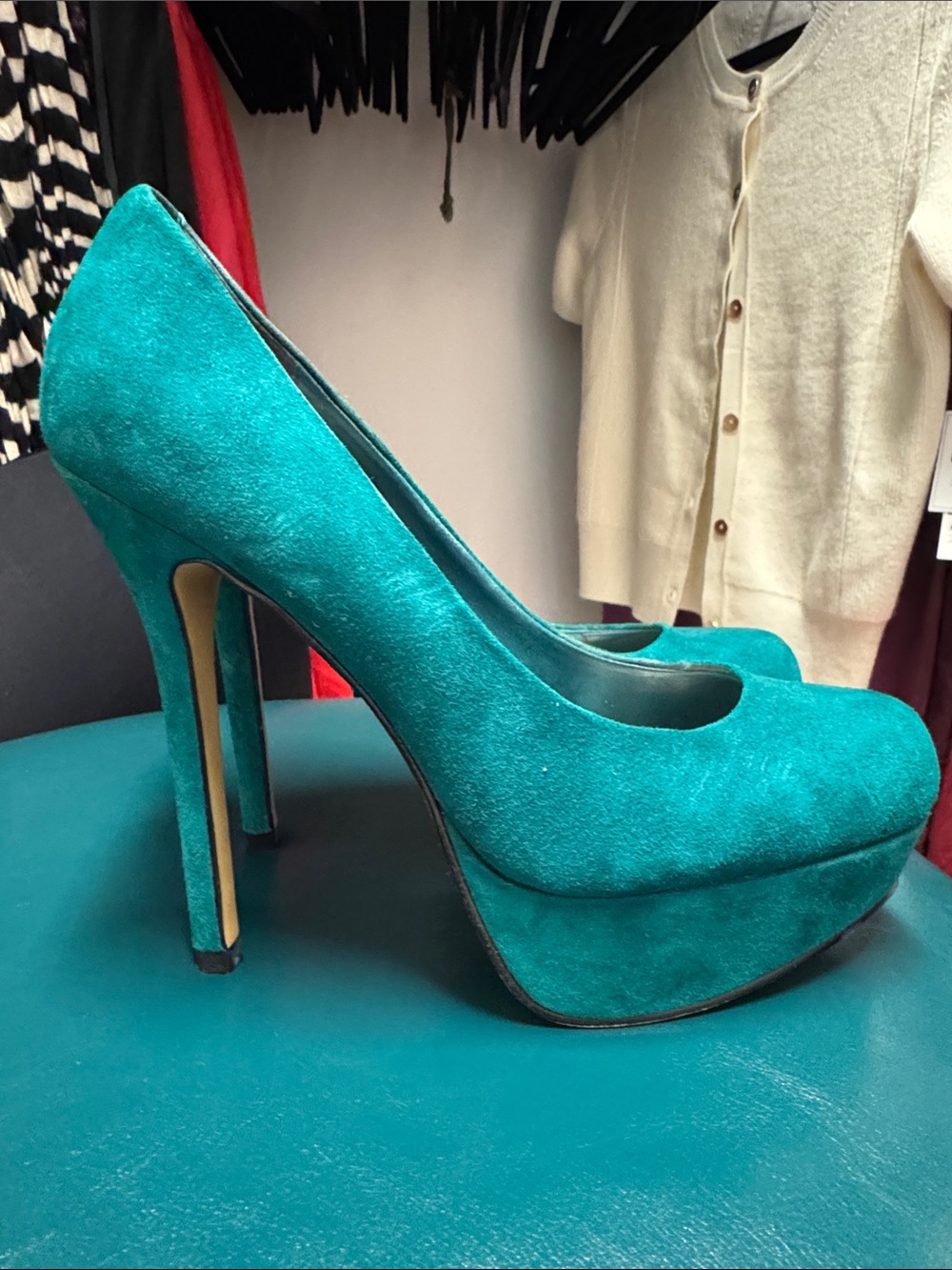 Bakers Teal Suede Platform Pumps
